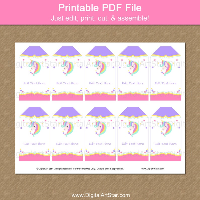 Unicorn Birthday Tags Unicorn Favor Tags Printable Tag Hang - Etsy