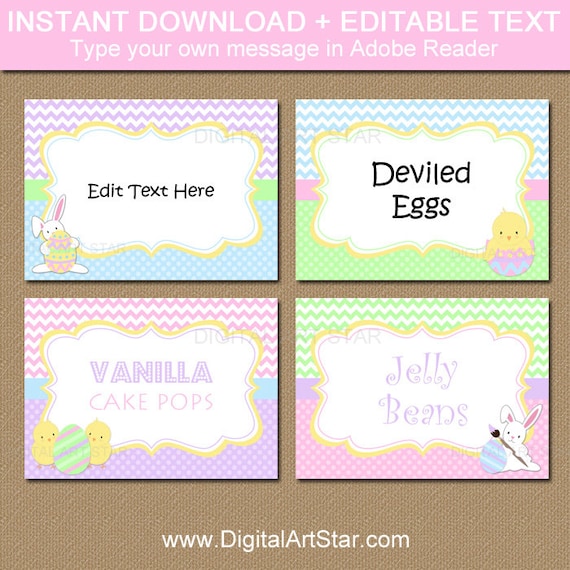 Printable Easter Place Cards Editable Easter Labels Easter Buffet Labels Easter Name Tags Easter Bunny Decorations Easter Template By Digital Art Star Catch My Party