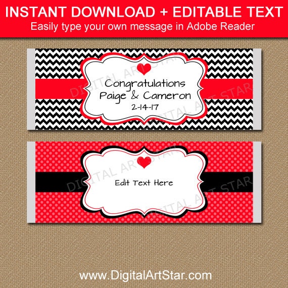 Bridal Shower Candy Bar Wrappers, PRINTABLE Wedding Candy Wrappers, EDITABLE Valentines Day Chocolate Bar Wrappers, Anniversary Candy Labels Il_570xn