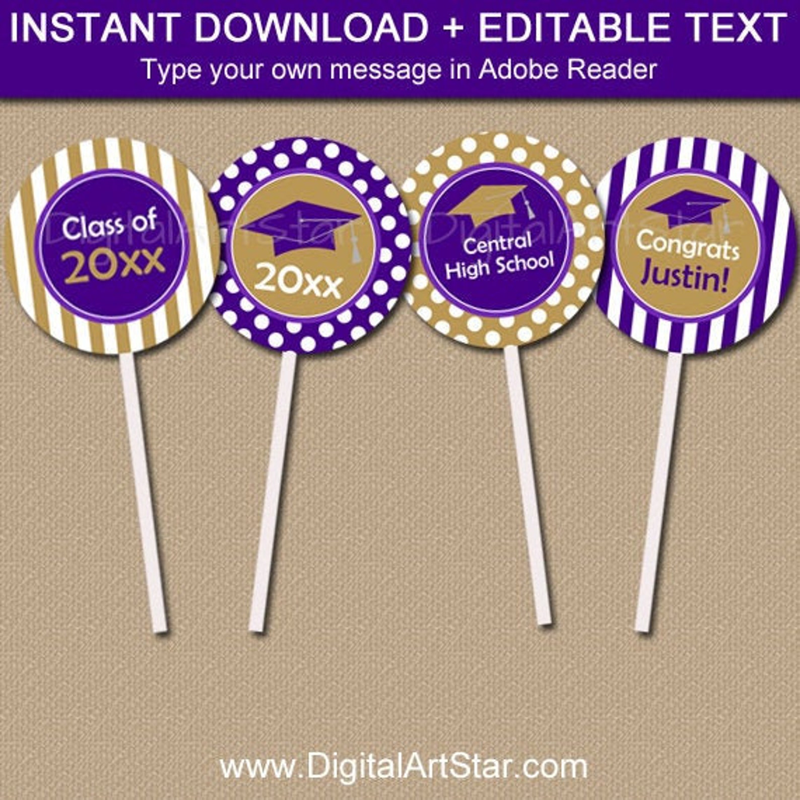 Purple and Gold Graduation Toppers Printable Party Etsy