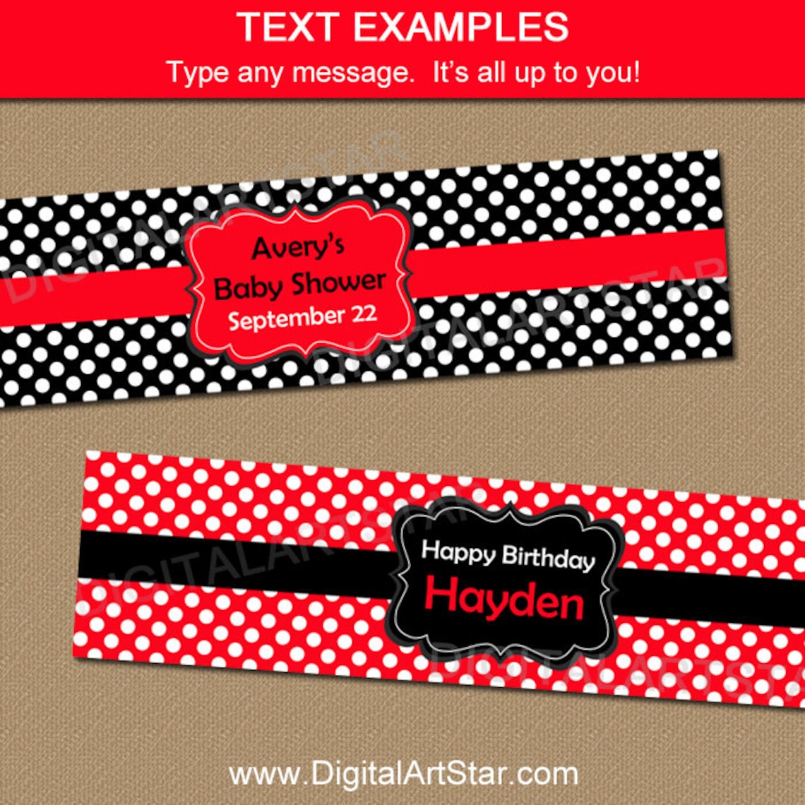 Printable Red and Black Water Bottle Labels Birthday Party | Etsy