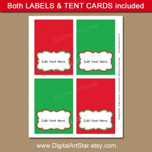 Christmas Buffet Cards, Christmas Party Labels, Elegant Christmas Place ...