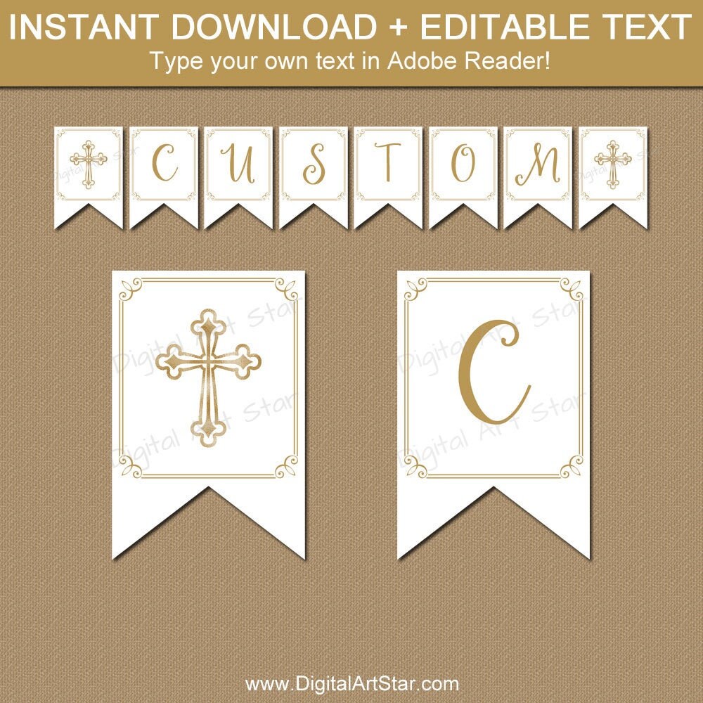 Gold First Holy Communion Banner, Gold Baptism Banner Printable, Gold  Confirmation Banner Template, Communion Decorations, Baptism Decor FC21 For First Holy Communion Banner Templates