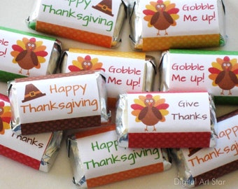 Thanksgiving Party Favors - Printable Thanksgiving Candy Bar Wrappers - Thanksgiving Favors - Mini Candy Wrappers - Turkey Candy Favors T1