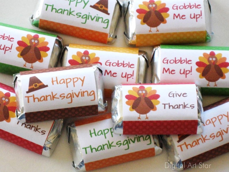 Thanksgiving Party Favors Printable Thanksgiving Candy Bar Wrappers Thanksgiving Favors Mini Candy Wrappers Turkey Candy Favors T1 image 1