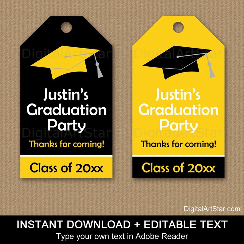 Black and Yellow Graduation Tags for Favors 2024 Graduation Thank You Tags Graduation Gift Tags Printable Editable Party Favor Tags G1 image 1
