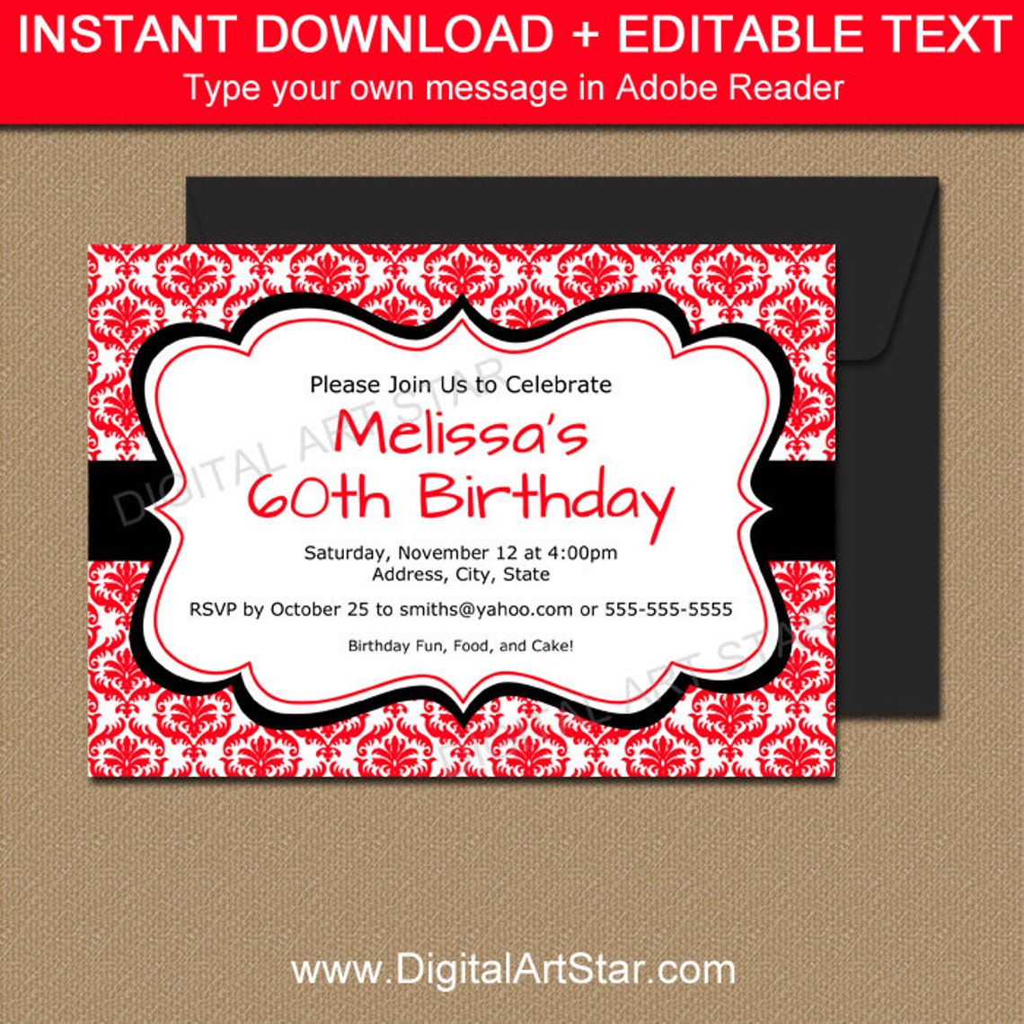 Red and Black Invitation Template EDITABLE Red Birthday Etsy Red and Black Invitation Template EDITABLE Red Birthday Etsy