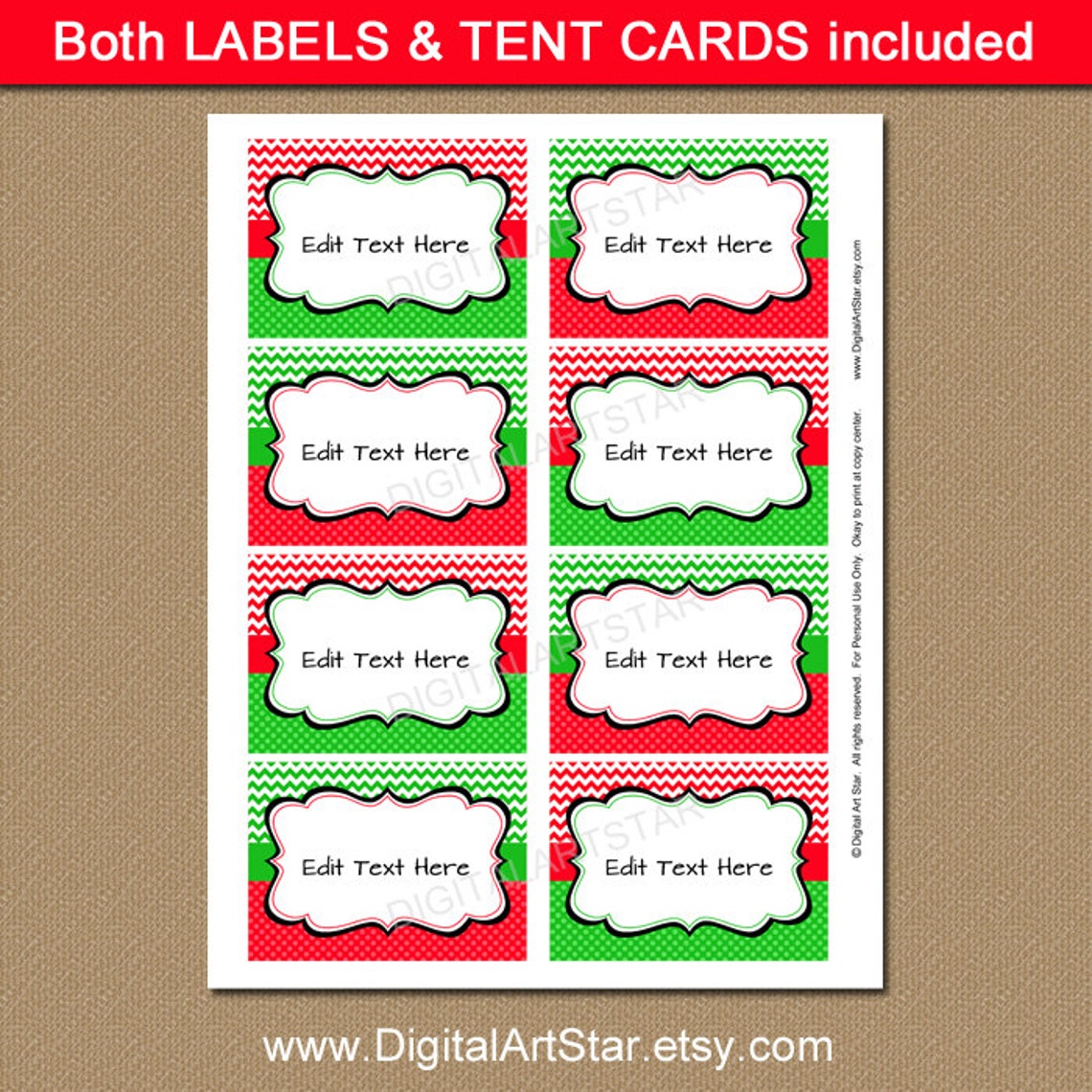 Printable Christmas Food Cards Buffet Cards Labels Tent - Etsy