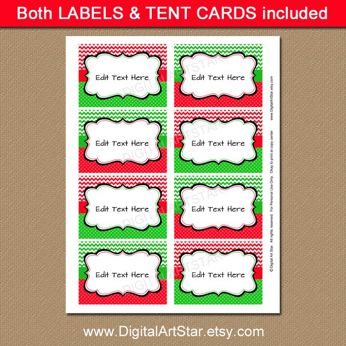 Printable Christmas Food Cards Buffet Cards Labels Tent - Etsy
