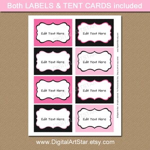 EDITABLE Pink Black Printable Labels, Buffet Cards, Tent Cards, Food Labels INSTANT DOWNLOAD Bridal Shower Labels Birthday Labels image 2