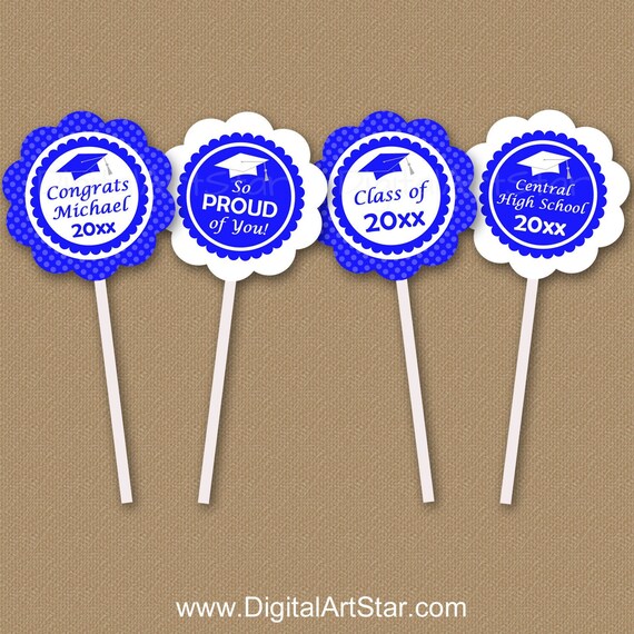 graduation cupcake decorations cupcake picks personalized cupcake toppers printable blue and white graduation party decorations g6 by digital art star catch my party