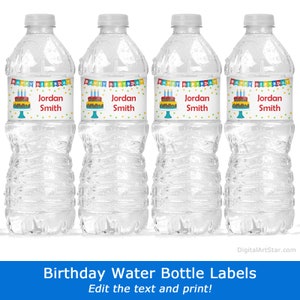 Birthday Party Decorations for Adults Water Bottle Labels Birthday Water Bottle Stickers Template Printable Water Bottle Wrappers B9 image 2