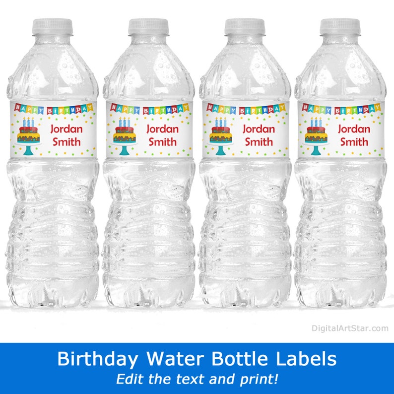 Birthday Party Decorations for Adults Water Bottle Labels Birthday Water Bottle Stickers Template Printable Water Bottle Wrappers B9 image 2