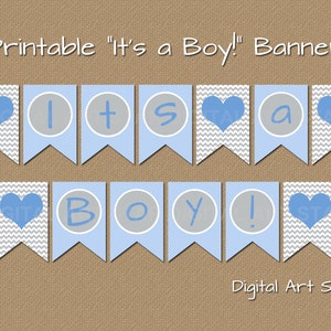 Boy Baby Shower Decorations, Baby Boy Shower Banner, PRINTABLE Banner, Baby Shower Photo Prop, Its a Boy Banner, Blue Gray Baby Shower BB1 image 2