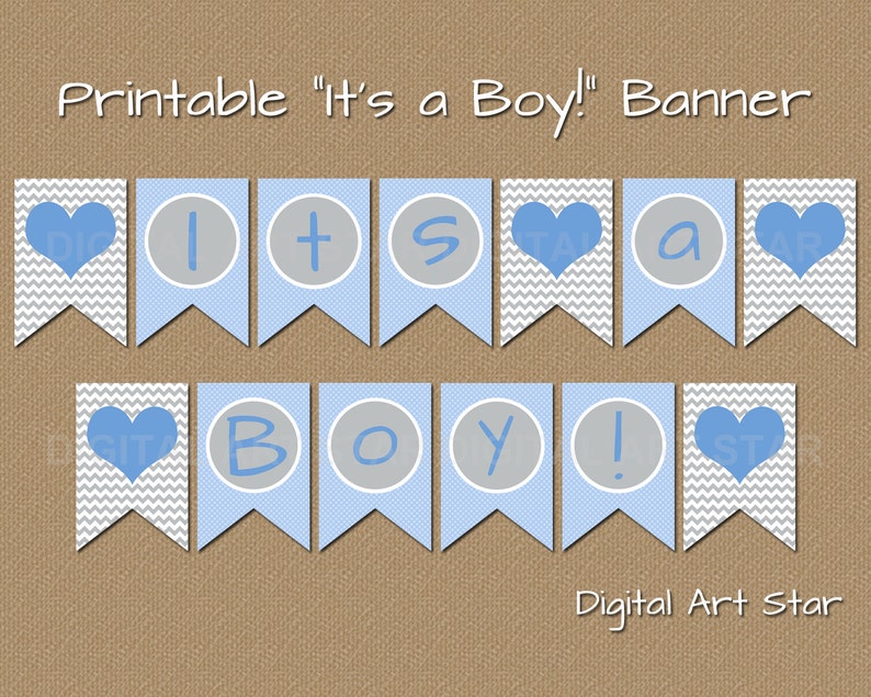 Boy Baby Shower Decorations, Baby Boy Shower Banner, PRINTABLE Banner, Baby Shower Photo Prop, Its a Boy Banner, Blue Gray Baby Shower BB1 image 2