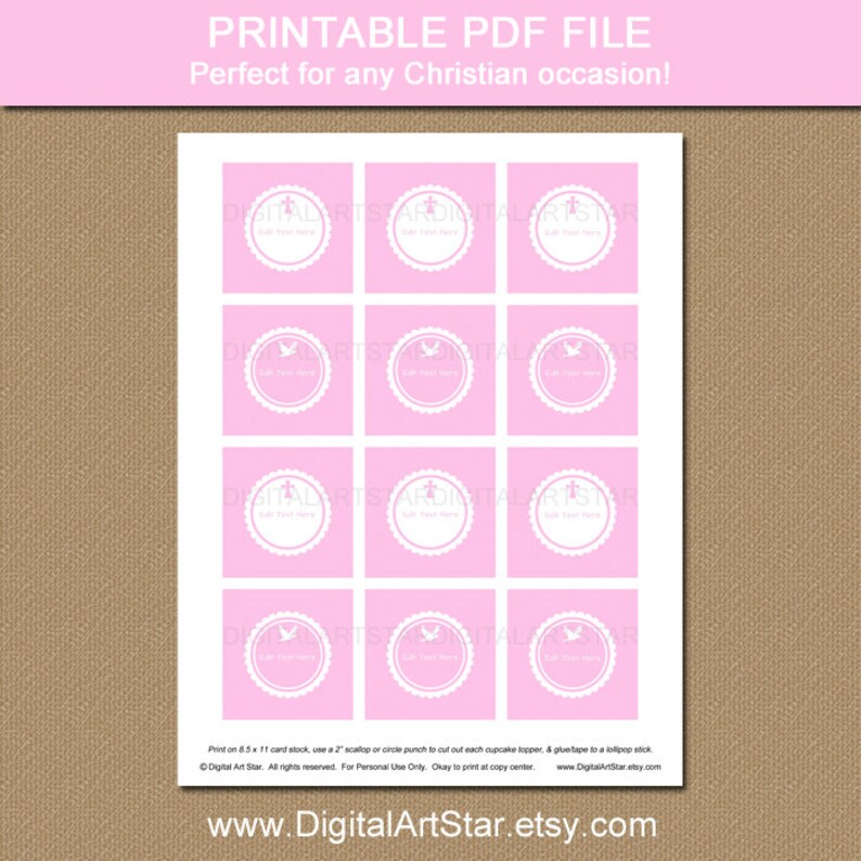 Pink Baptism Cupcake Toppers Printable Baptism Party Decor - Etsy