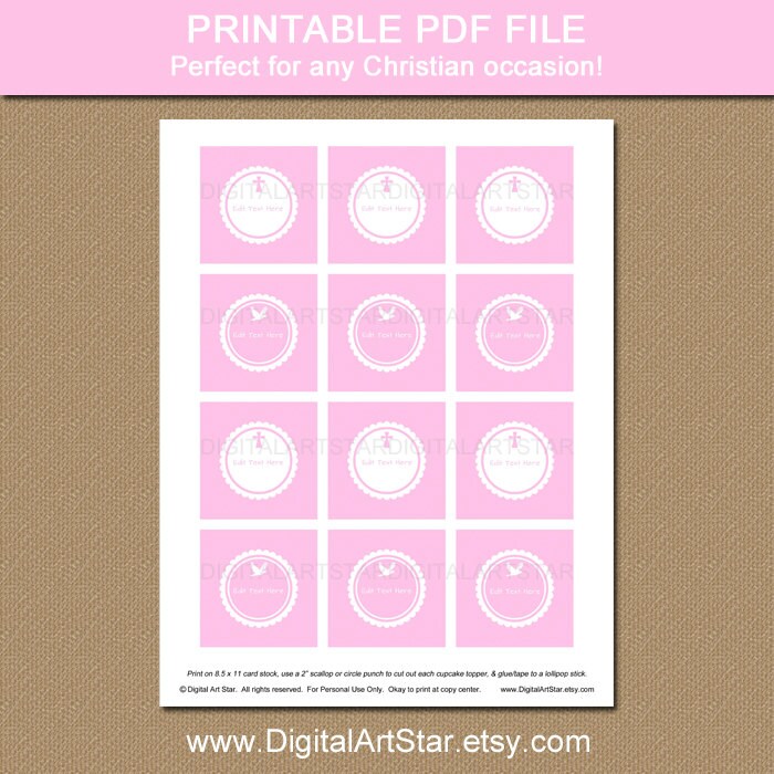 Pink Baptism Cupcake Toppers Printable Baptism Party Decor - Etsy