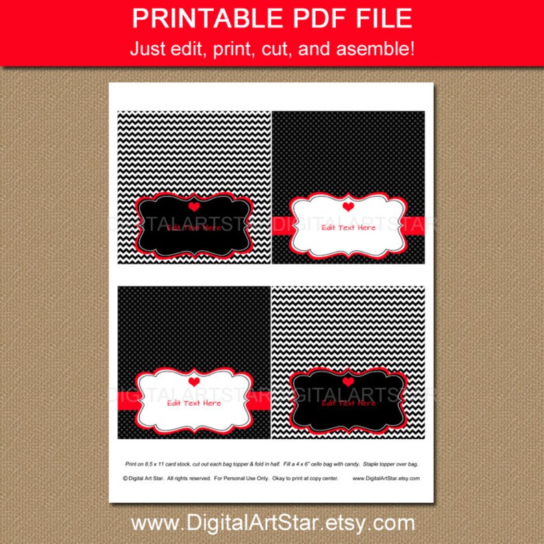 Valentine Party Favors V1 Valentine Bag Toppers EDITABLE Valentine Bag Labels Instant Download Printable Valentines Day Bag Toppers