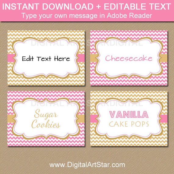 Pink And Gold Baby Shower Food Labels Pink Gold Candy Buffet