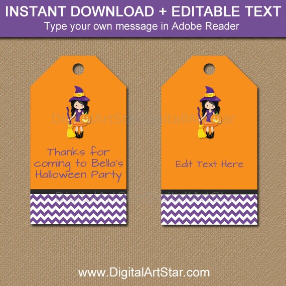 Kids Halloween Tags, Halloween Favor Tags, Printable Halloween Birthday Tags, Halloween Party Favor Tag, Instant Download Girl Witch Tag WDS Il_570xn