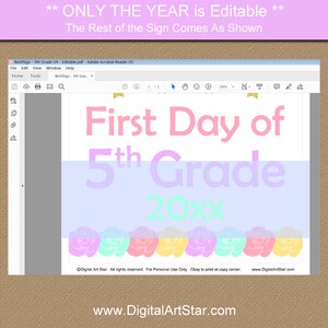 First Day of School Sign Unicorn, First Day of 5th Grade Sign Instant Download, Back to School Printable Sign, Unicorn First Day School U4 image 2