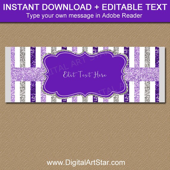 Candy Bar Wrappers Purple Lavender and Silver, 70th Birthday Party Favors, 80th Birthday Favors, 90th Birthday, 100th Birthday Printable B4 Il_570xn