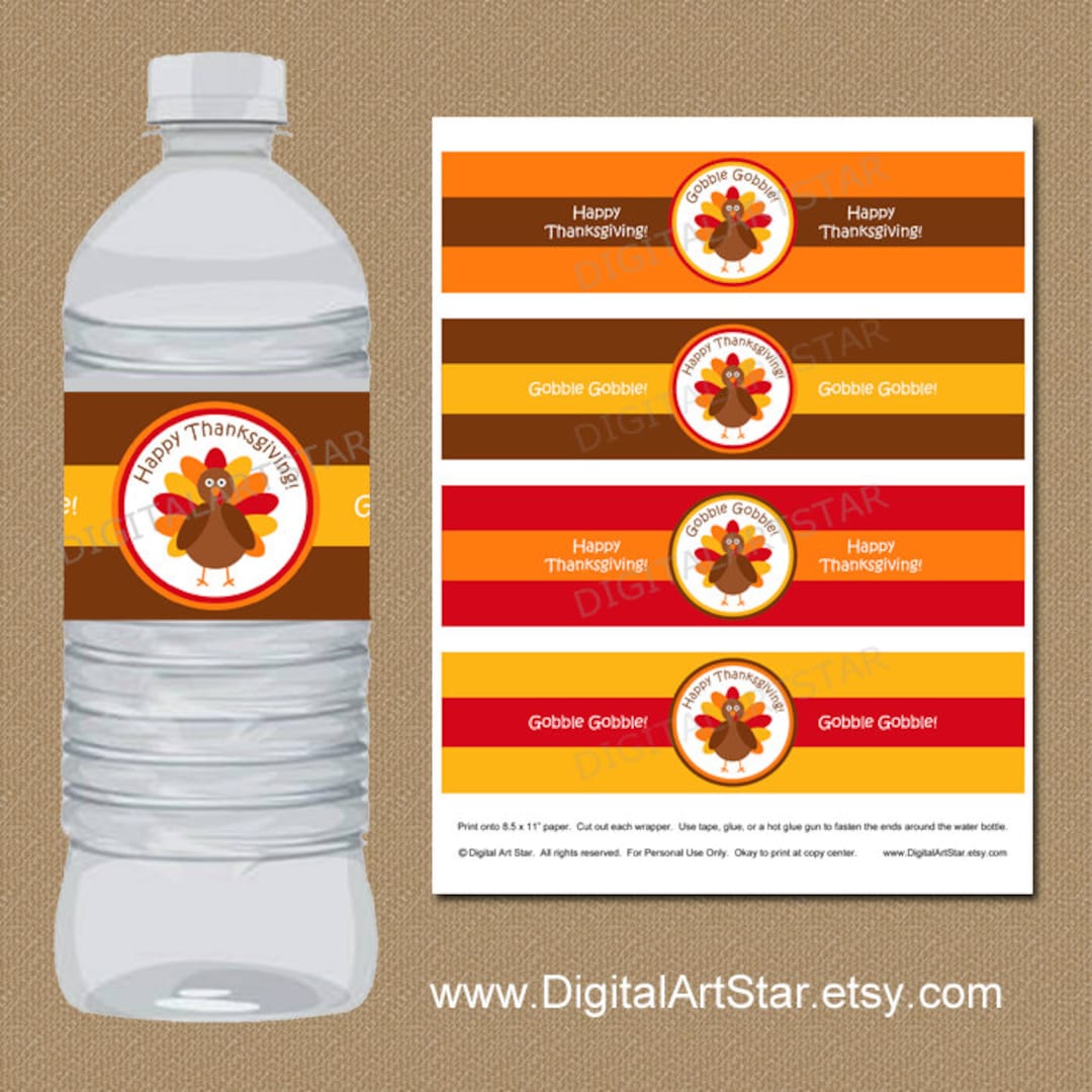 Thanksgiving Water Bottle Labels Digital Printable Thanksgiving Water ...
