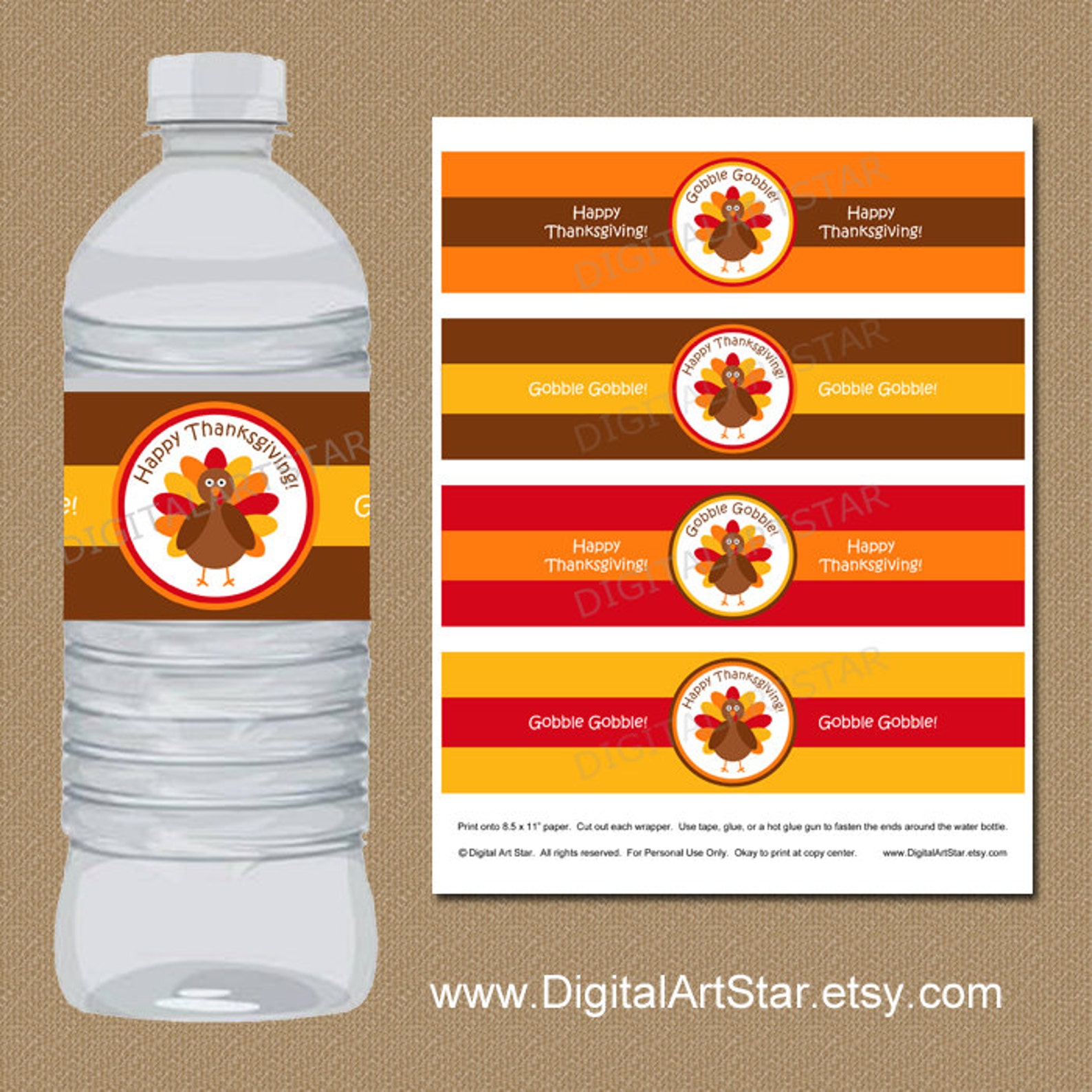 Thanksgiving Water Bottle Labels Diy Printable Thanksgiving Etsy