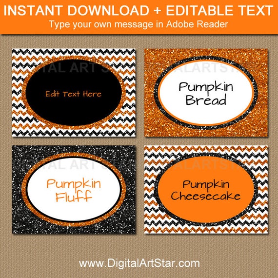Halloween Labels, Halloween Place Cards, Halloween Food Labels, Halloween Food Tent, DIY Food Label, Candy Buffet Glitter Label Template B8 Il_570xn