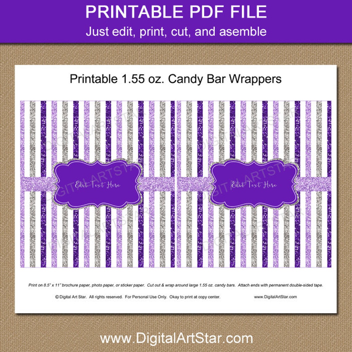 Candy Bar Wrappers Purple Lavender and Silver 70th Birthday - Etsy