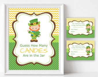 St Patrick's Day Candy Guessing Game and Sign, Guess How Many Candies are in the Jar Printable, Leprechaun Party Games, Candy Game Download