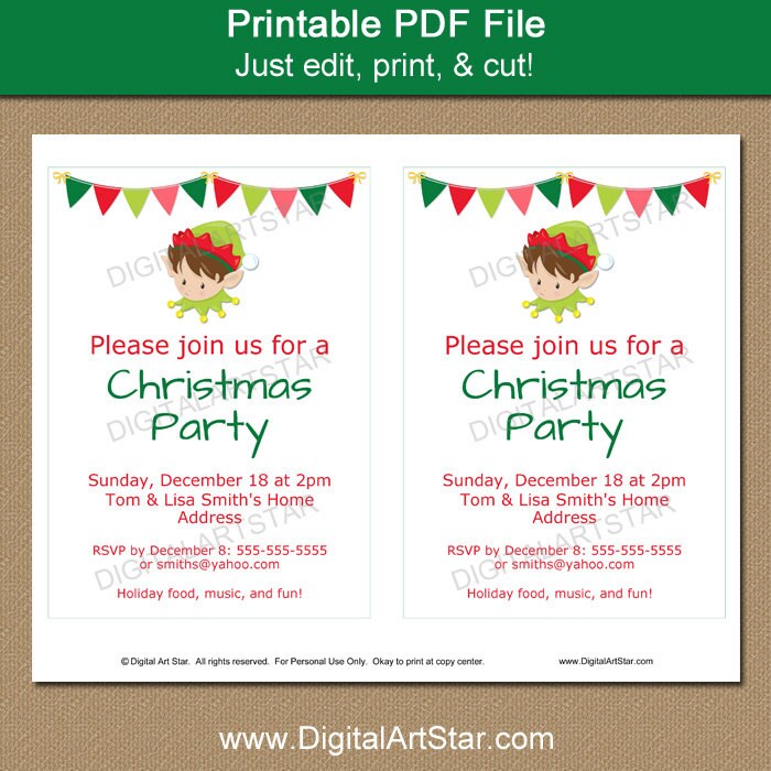 Elf Invitation Christmas Invitation Template Holiday Party | Etsy