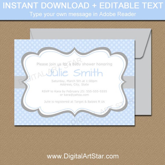 Blue Baby Shower Invitation Template Baby Shower Boy Blue