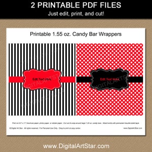 Candy Bar Wrappers Birthday, Red and Black Chocolate Bar Wrappers, Candy Labels Printable, Family Reunion Party Favors, Editable Download B3 image 3