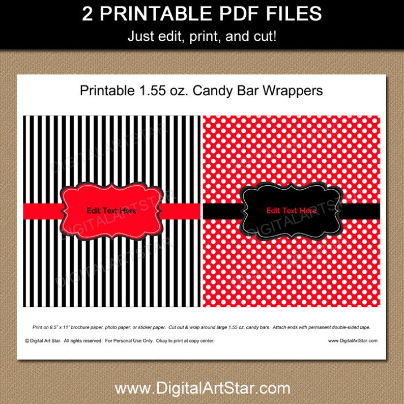 Candy Bar Wrappers Birthday, Red and Black Chocolate Bar Wrappers, Candy Labels Printable, Family Reunion Party Favors, Editable Download B3 image 3