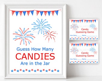 4th of July Candy Guessing Game and Sign, Guess How Many Candies are in the Jar, July 4th Guessing Game, Patriotic Game Printable P4