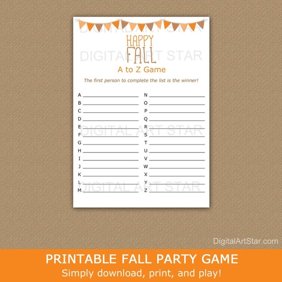 A to Z Fall Game Printable - Happy Fall Alphabet Game - Fall Games for Kids - Fall Games for Adults - Fall Games for Teens Instant Download Il_570xn