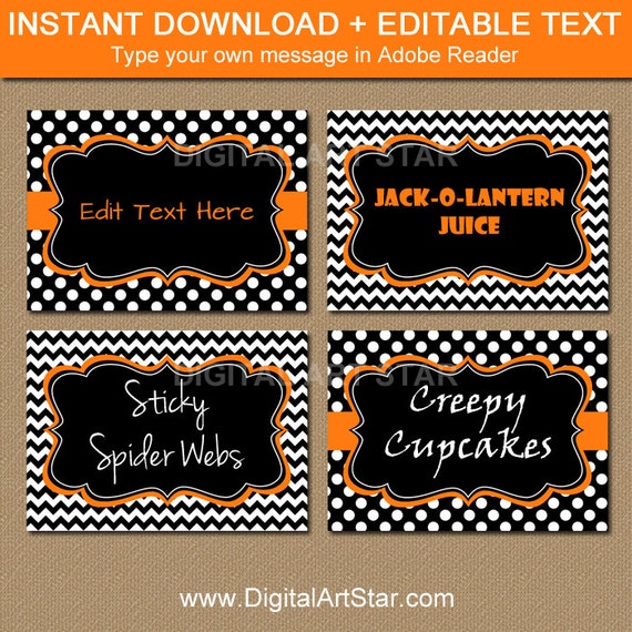 Halloween Candy Buffet Labels, EDITABLE Printable Halloween Birthday Labels,  DIY Food Labels - Chevron Black and White Halloween Labels by Digital Art  Star | Catch My Party