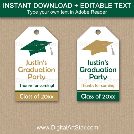 graduation tags instant download graduation thank you tag green and gold graduation favor tags 2022 graduation gift tags printable g1 by digital art star catch my party