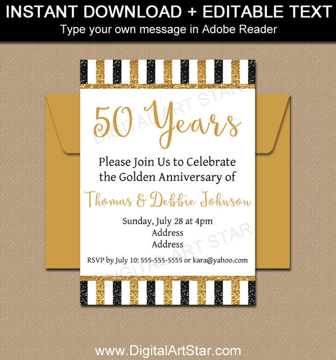 50th Anniversary Invitation Template, Golden Anniversary Party ...