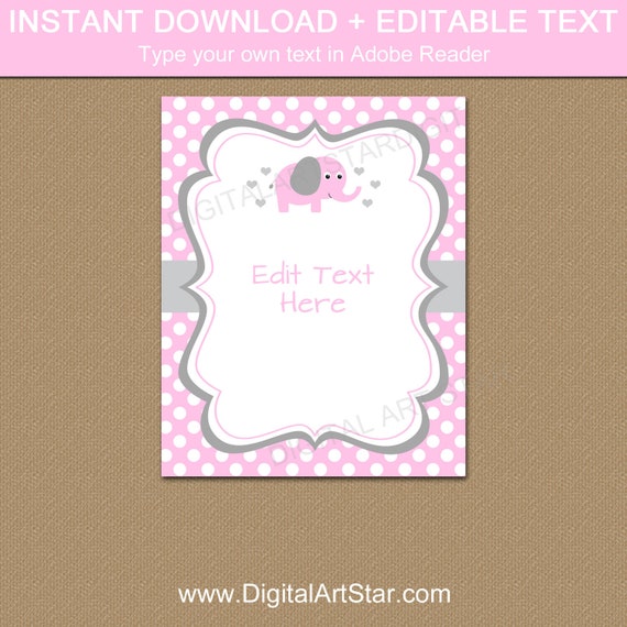 Pink Elephant Baby Shower Decorations, Elephant Baby Shower Sign, Welcome Home Baby Sign, Baby Girl Shower Sign, Baby Shower Favor Sign BB7 Il_570xn
