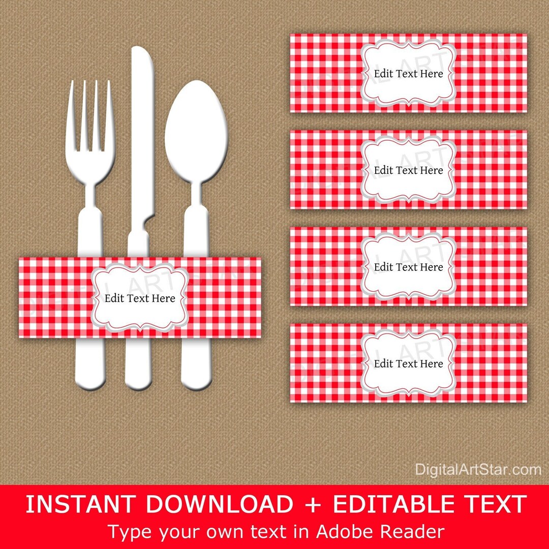 Printable BBQ Utensil Holder, Red Gingham Printable Template, Red and ...