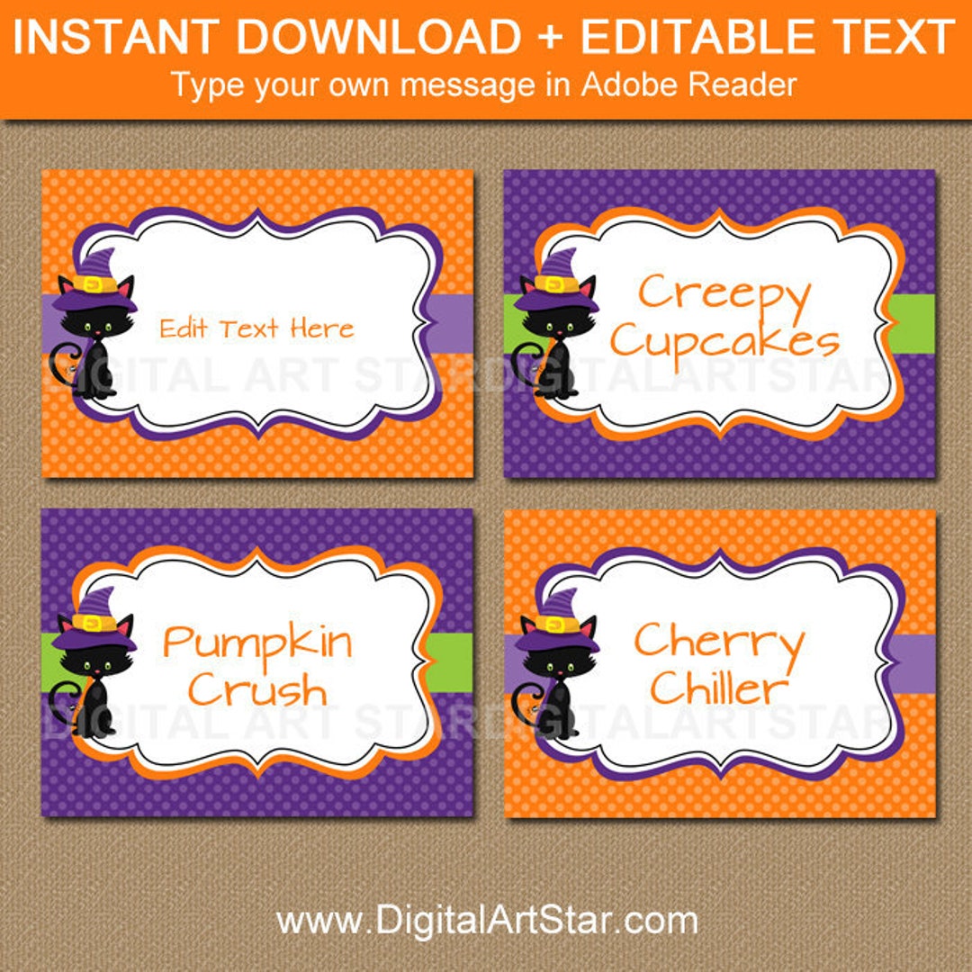 Halloween Printable Labels Food Labels Food Tents Place - Etsy
