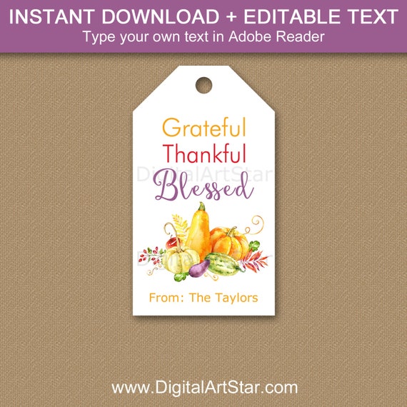 Thanksgiving Tag Template - Grateful Thankful Blessed Printable Tags ...