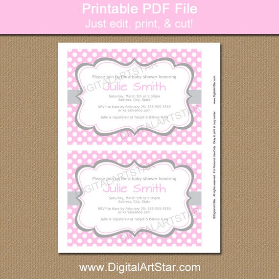 pink and gray baby shower invitations