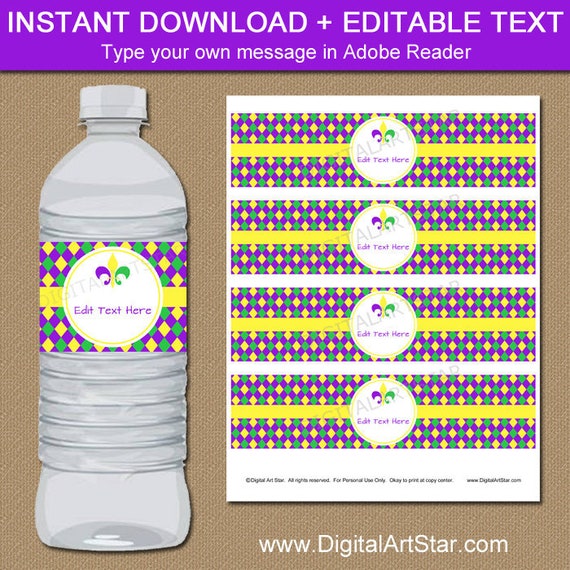 Mardi Gras Decorations, Mardi Gras Water Bottle Labels Template, Mardi Gras Baby Shower Decorations, Mardi Gras Birthday Party Ideas M1 Il_570xn