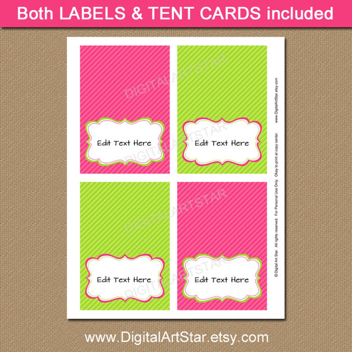 Pink Lime Green Printable Buffet Cards EDITABLE Bridal - Etsy
