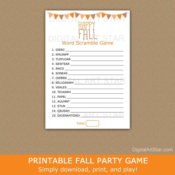 fall word scramble fall games printable word scrambles game fall games for adults fall games for kids fall party games download by digital art star catch my party
