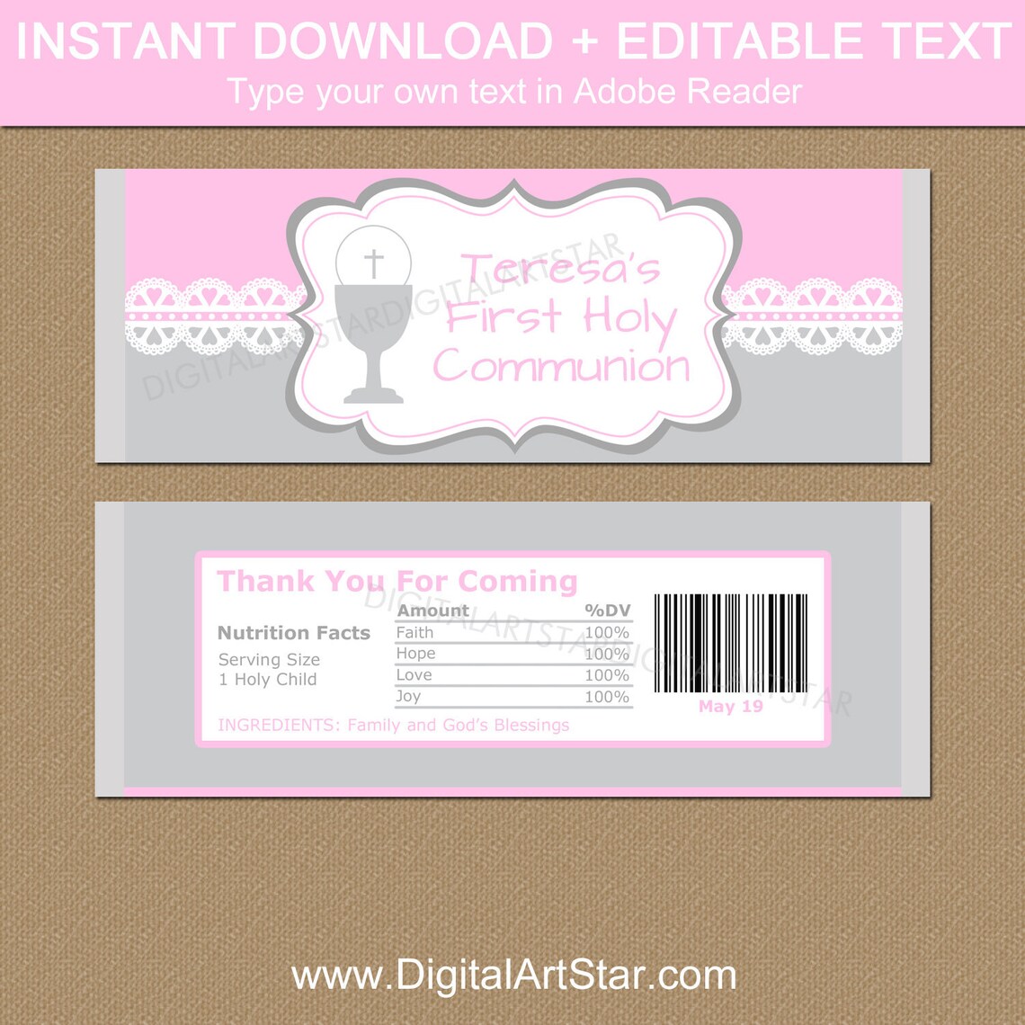 First Communion Chocolate Bar Wrappers Printable Candy - Etsy