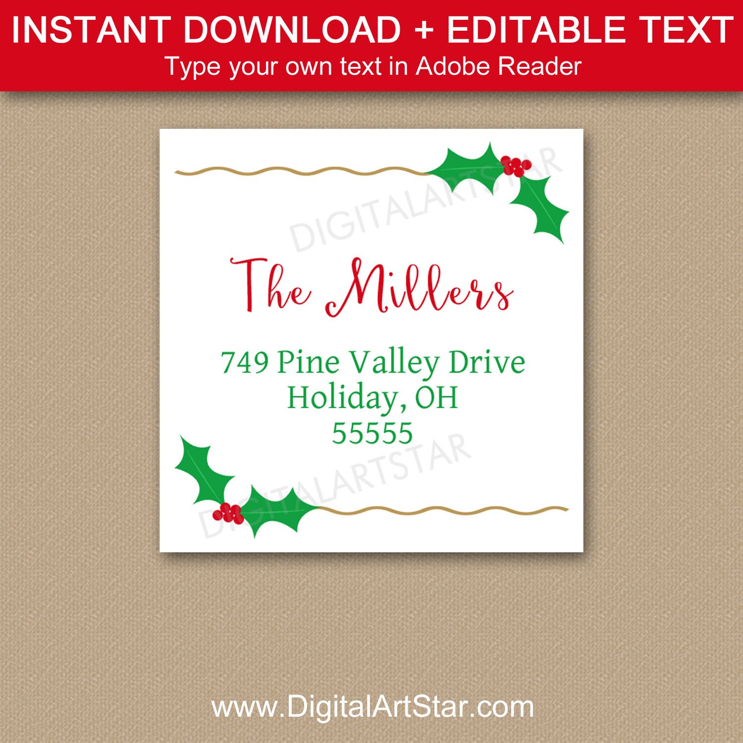 Printable Christmas Address Template Square Return Address - Etsy